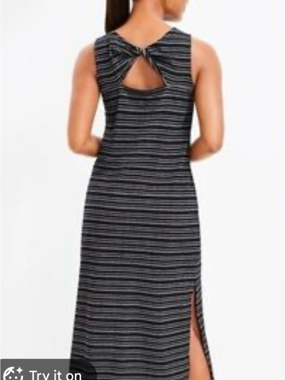 LOFT Black and Gray Striped Sleeveless Midi Dress